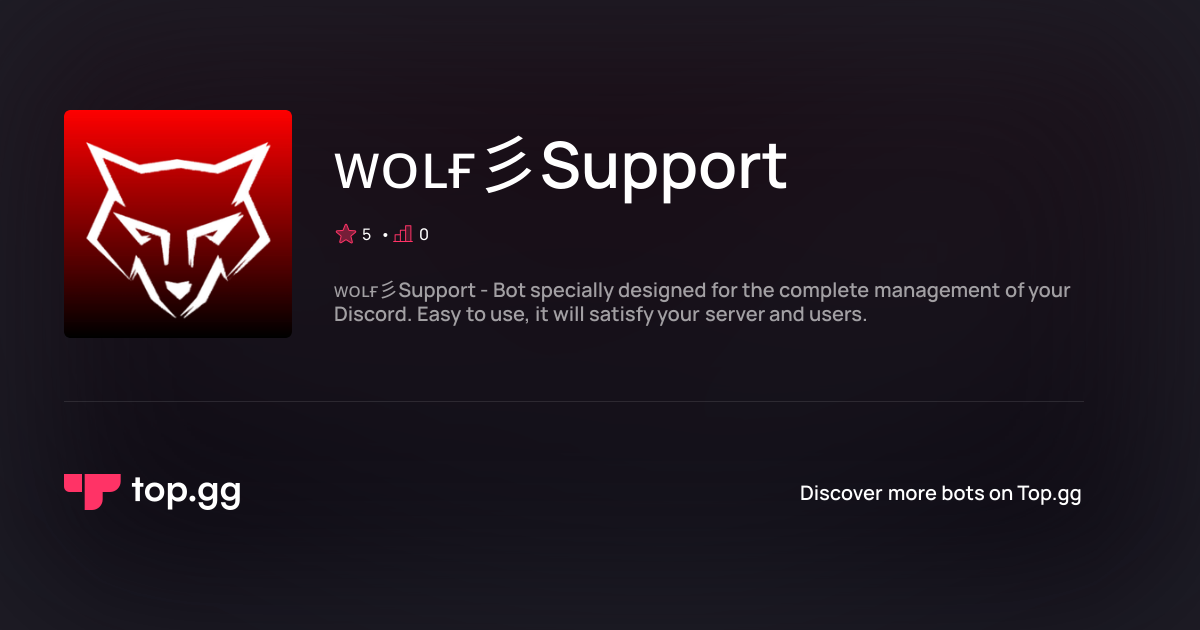 Add ᴡᴏʟғ彡Support Discord Bot | The #1 Discord Bot and Discord App List