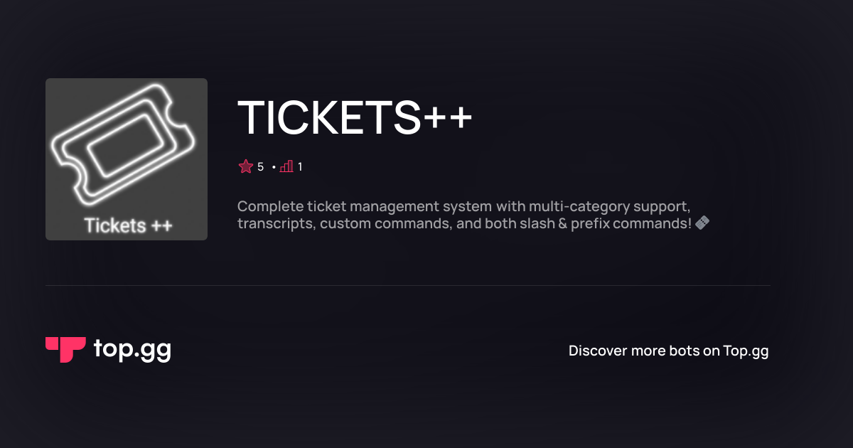 Add TICKETS++ Discord Bot | The #1 Discord Bot and Discord App List