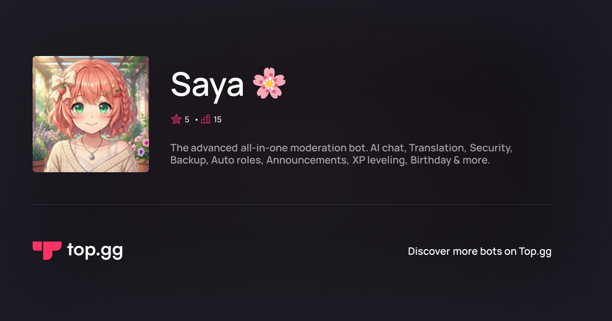 Add Saya - Mee6 Dyno Discord Bot | The #1 Discord Bot and Discord App List